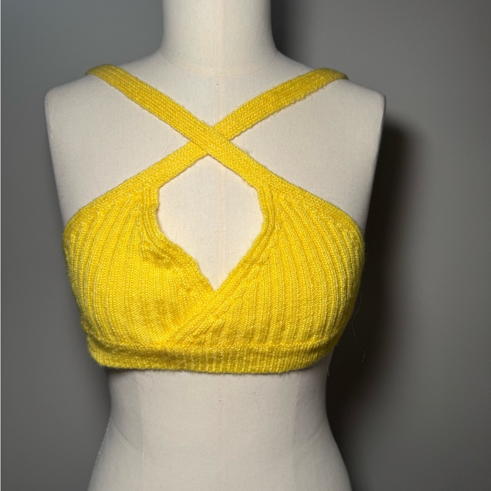 Finesse Yellow Knit Cross-Strap Crop Top